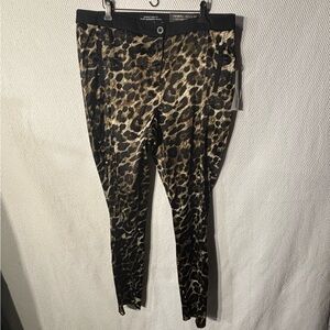 PENNINGTONS Sz 16 Leopard Print Slim Pants - Neutral Brown & Black Sheen NEW